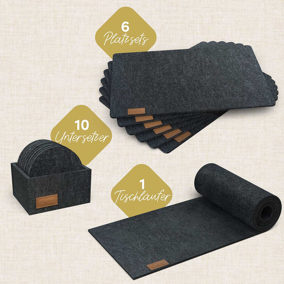 17-teilige Tischdeko: Tischläufer 100x30 cm | Platzsets | Untersetzer