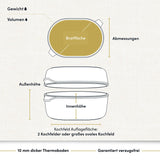 "Bild eines beschichteten Aluguss-Bräters mit technischen Daten, der die 2-in-1-Funktionalität zeigt, ideal für vielseitiges Kochen und Braten."