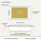 "Bild eines beschichteten Aluguss-Bräters von Callekocht, der technische Daten aufweist. Der Bräter ist robust und ideal zum Kochen und Braten geeignet, mit einer langlebigen Beschichtung für einfache Reinigung."