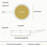Die technische Zeichnung des Edelstahl-Hochrandpfanne bietet detaillierte Einblicke in seine präzise Verarbeitung und hochwertigen Materialien.