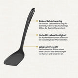 Die hochwertige Pfannenschaufel ermöglicht eine präzise Handhabung und sorgt für ein müheloses Wenden und Portionieren von Speisen, ohne dabei die Oberfläche Ihrer Pfannen zu beschädigen.