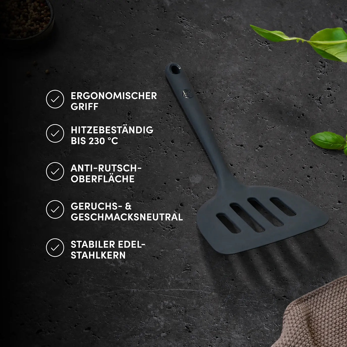 Pfannenwender XXL mit robustem Edelstahlkern