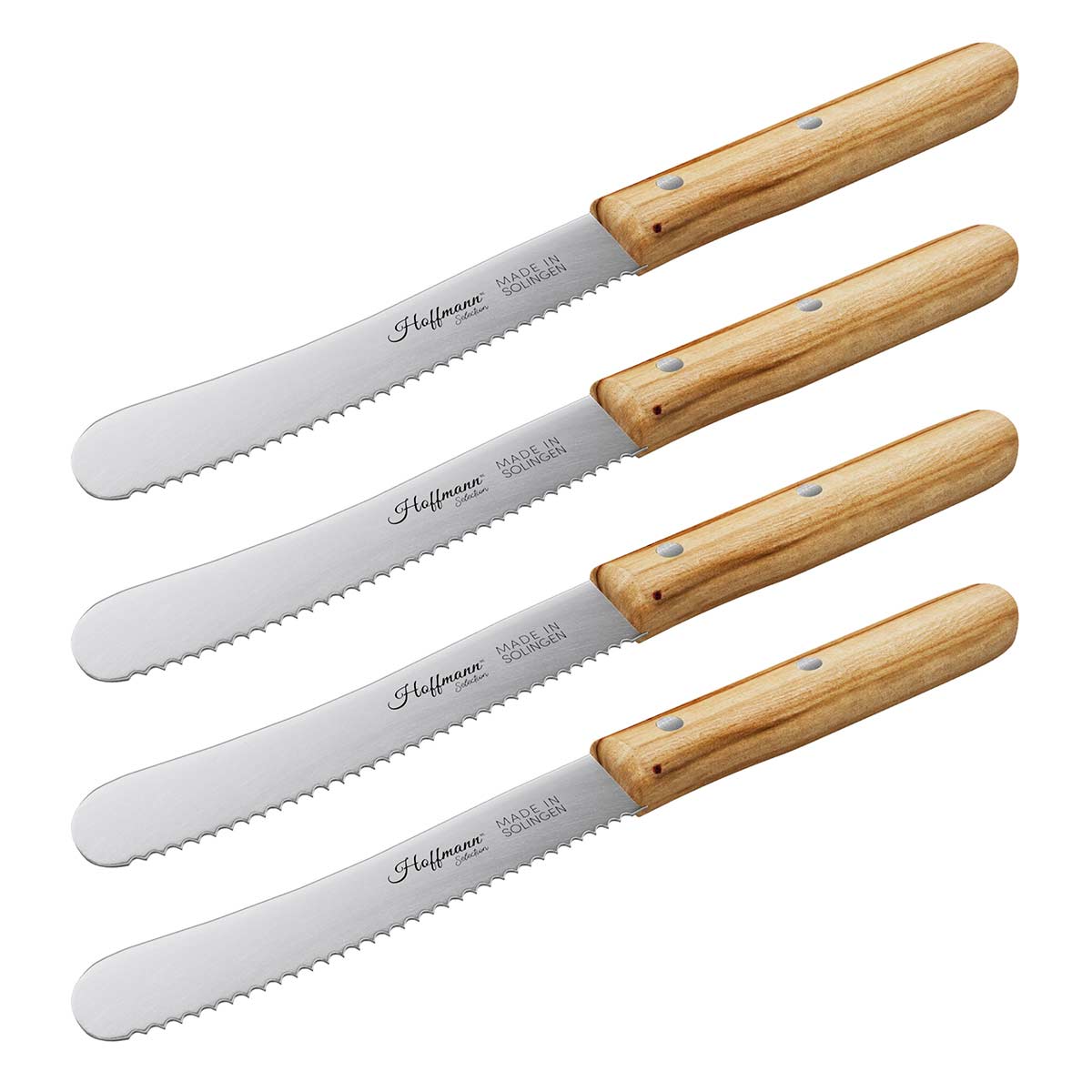 Das Hoffmann Buckelsmesser 4er-Set mit Buchenholzgriffen vereint zeitloses Design mit bewährter Qualität – robust, ergonomisch und ideal für den täglichen Einsatz.