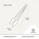 Die technischen Daten der Hoffmann Küchenzange umfassen hochwertiges Material, rutschfeste Griffe, eine präzise Greiffläche, Hitzebeständigkeit bis zu 250 °C sowie Spülmaschineneignung – ideal für den professionellen und privaten Gebrauch.