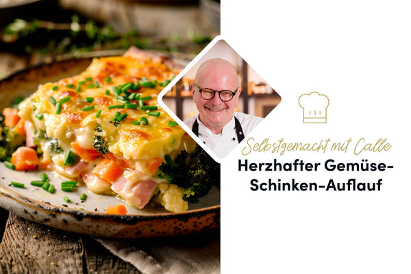 Familienfreundlicher Gemüse-Schinken-Auflauf mit Brokkoli, Karotten und Blumenkohl: Cremig überbacken mit Gouda