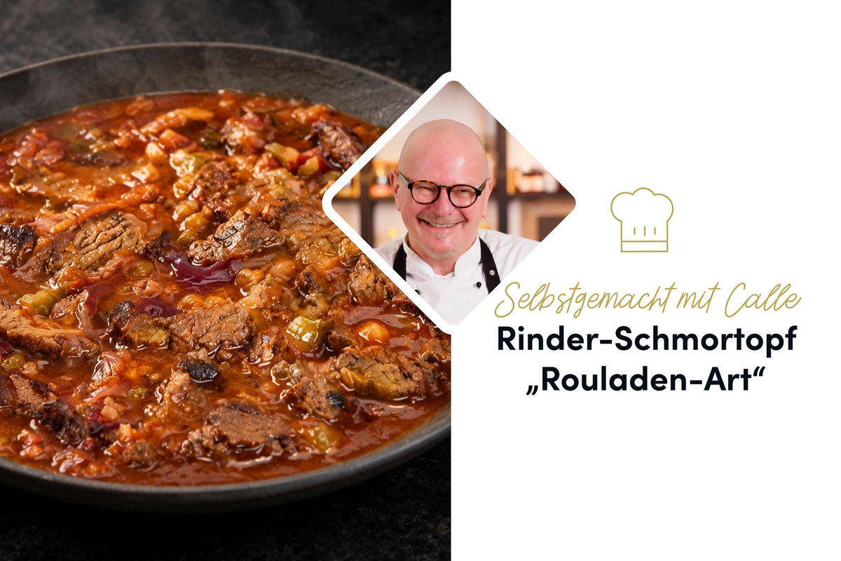 Rinder-Schmortopf "Rouladen-Art" aus einer Pfanne: Herzhafter Klassiker-Geschmack ganz ohne aufwendiges Wickeln