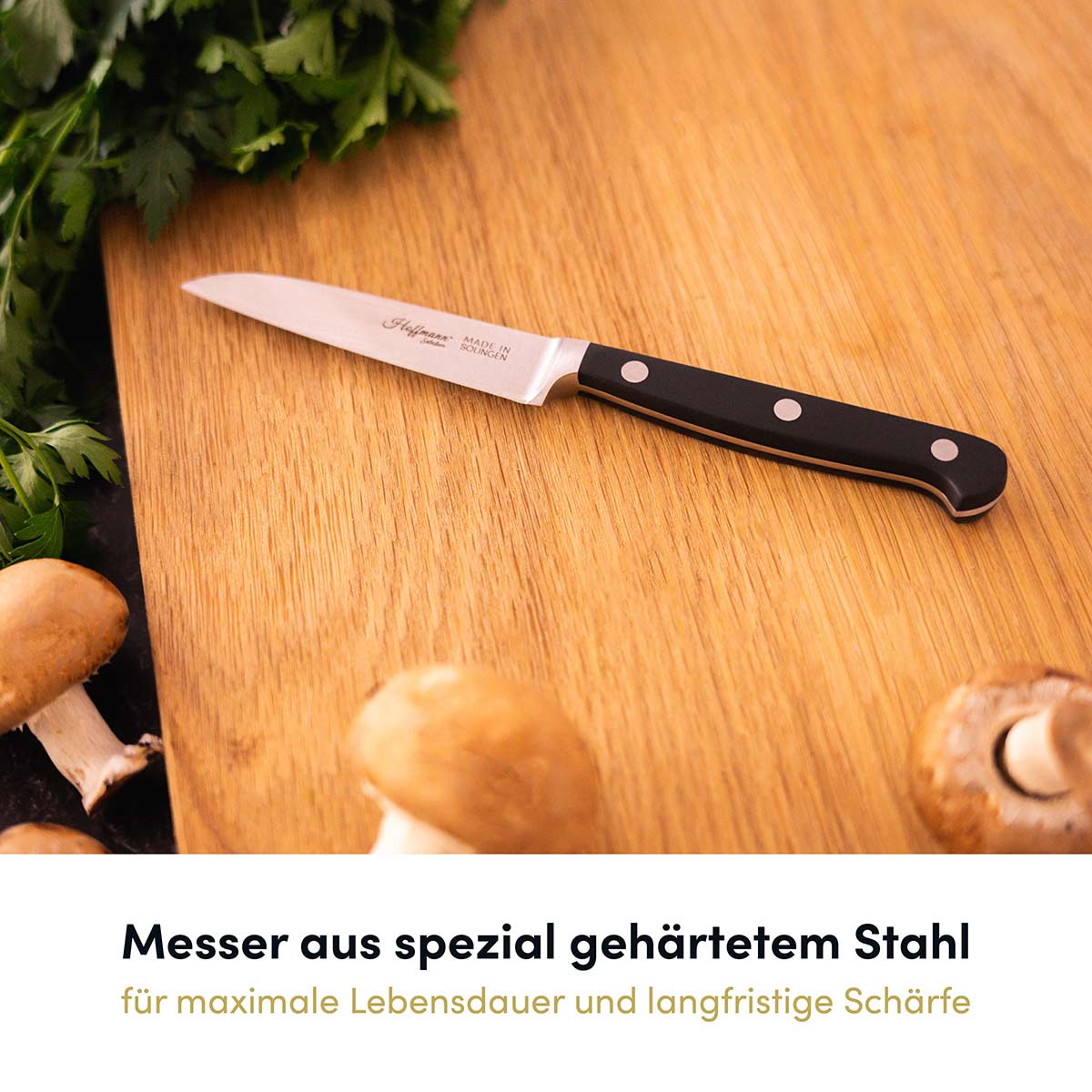 Das 3-teilige Messer-Sparset aus spezial gehärtetem Stahl garantiert außergewöhnliche Schärfe und Langlebigkeit, ideal für präzises Schneiden in der Küche.