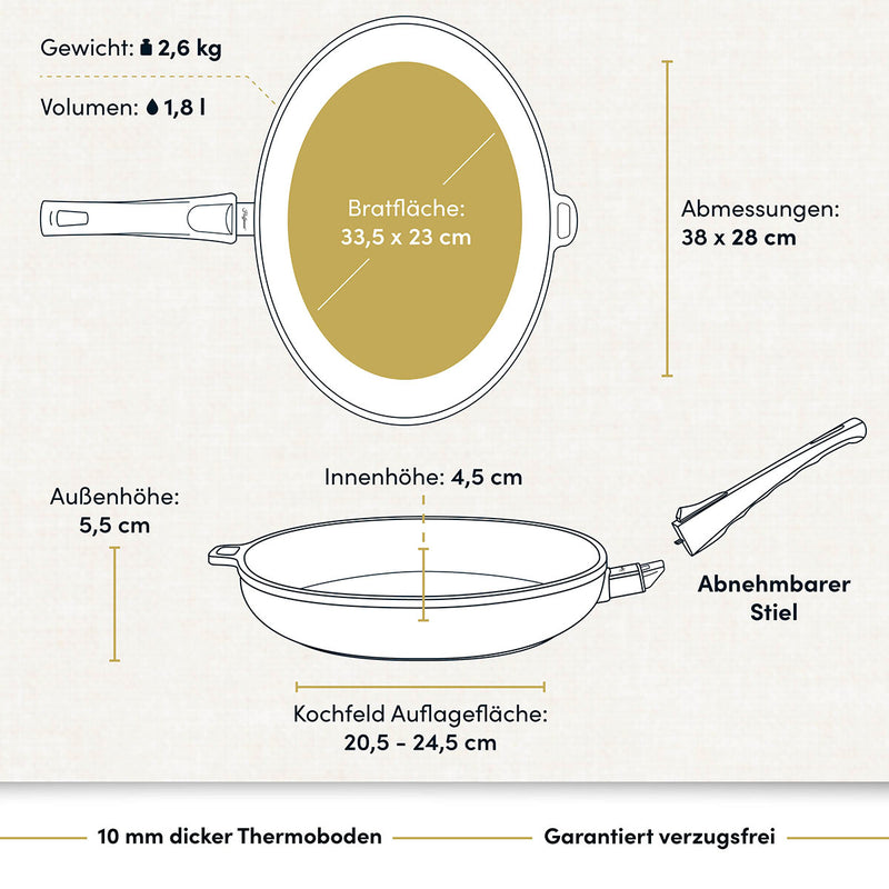 Schnitzelpfanne I Fischpfanne oval 38x28 cm I Deckel optional