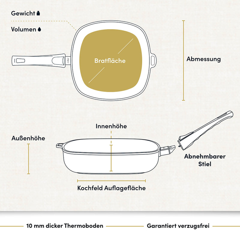 Viereckpfannen 20-28 cm I Deckel optional
