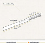 Brotmesser 21 cm, handgeschmiedet in Solingen