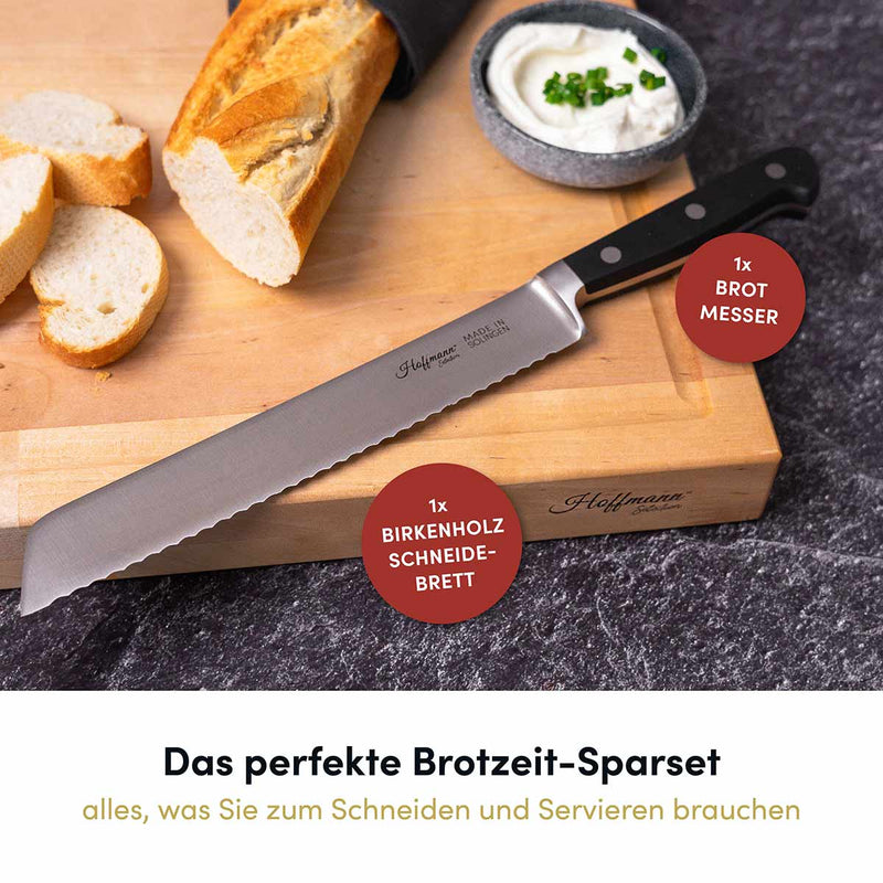 Brotzeit-Sparset I Schneidebrett aus Birkenholz I Brotmesser