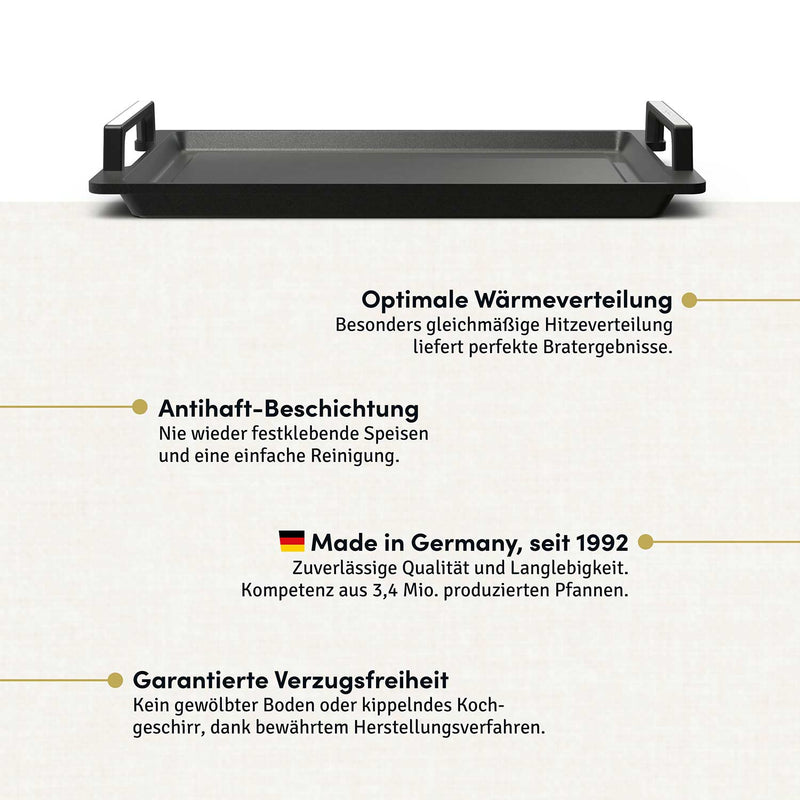 Teppanyakiplatte I Grillplatte mit Seitengriffen I 41x24 cm
