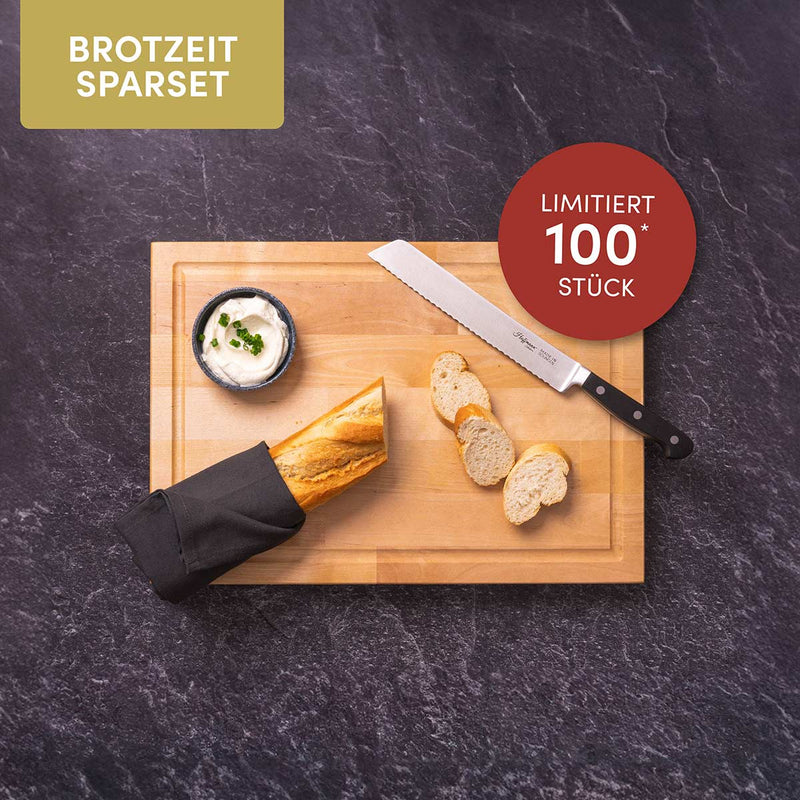 Brotzeit-Sparset I Schneidebrett aus Birkenholz I Brotmesser