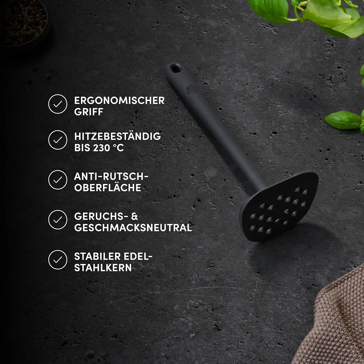 Kartoffelstampfer mit robustem Edelstahlkern