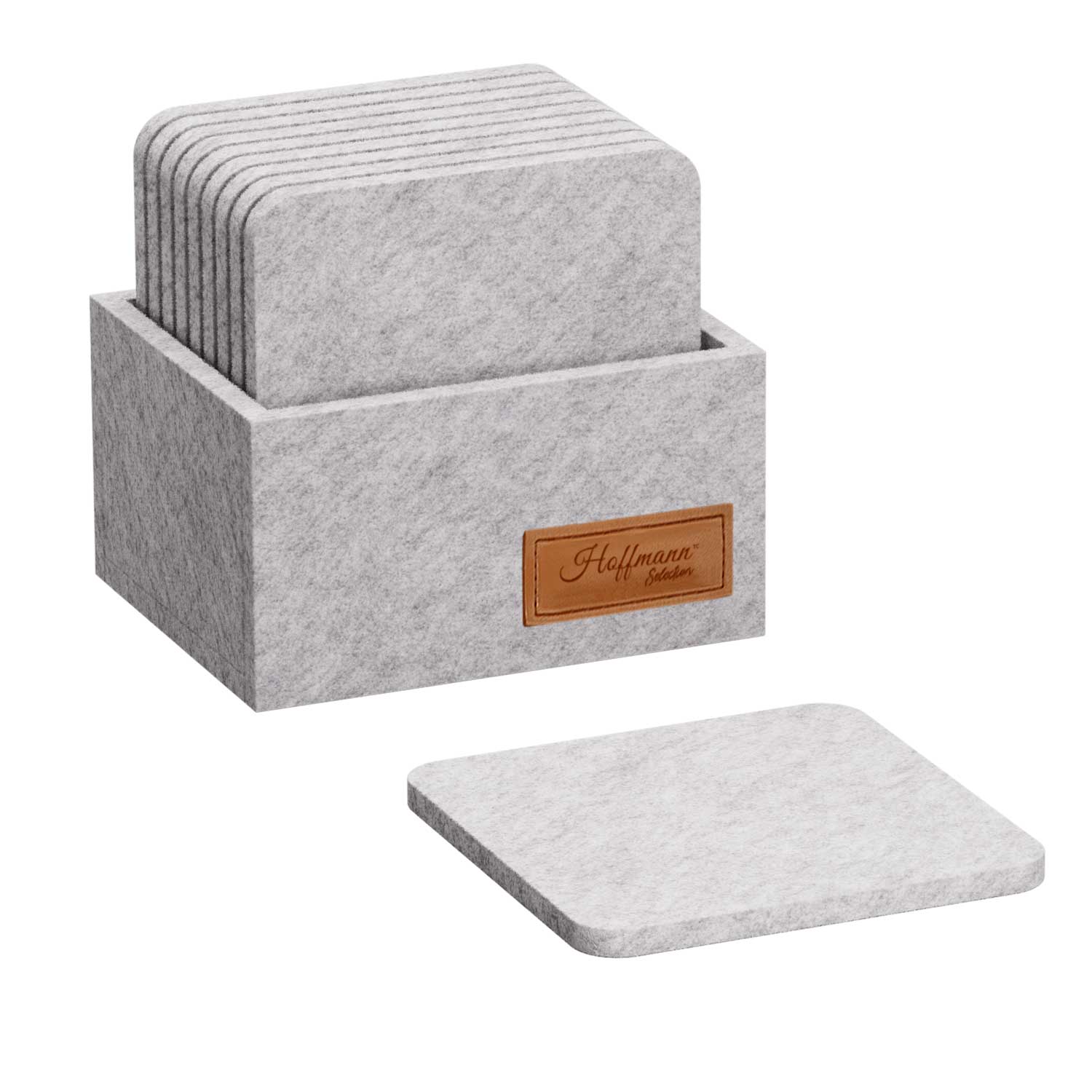 Stilvolle Untersetzer 10x10 cm I 10 Stück in Aufbewahrungsbox hellgrau