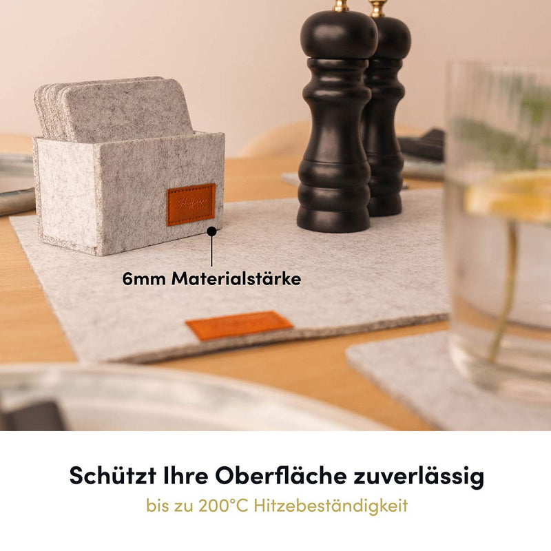 Stilvolle Untersetzer 10x10 cm I 10 Stück in Aufbewahrungsbox hellgrau