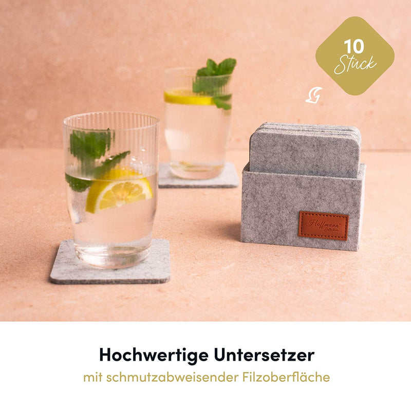 Stilvolle Untersetzer 10x10 cm I 10 Stück in Aufbewahrungsbox hellgrau