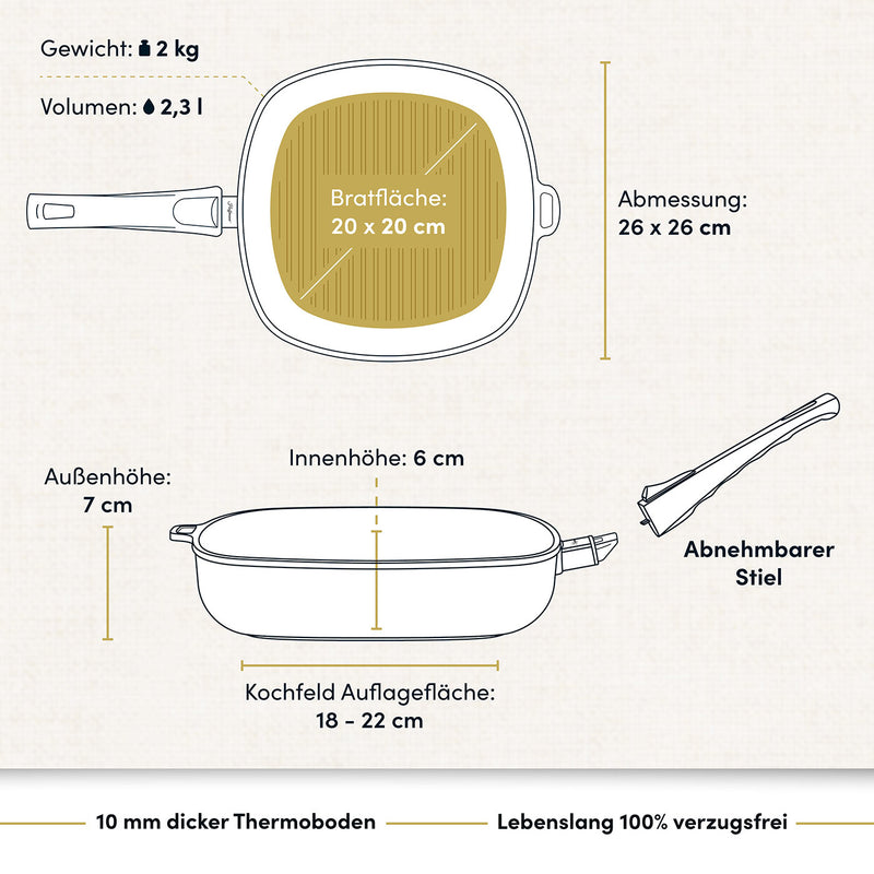 Grillpfanne eckig 26x26 cm I Deckel optional